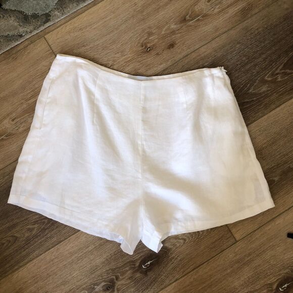 Hausen White Linen Blend Hottie 3" High Waist Side Zip Sexy Summer Shorts Size L - Picture 1 of 12